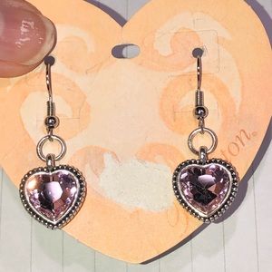 Brighton pink crystal heart dangle earrings NEW